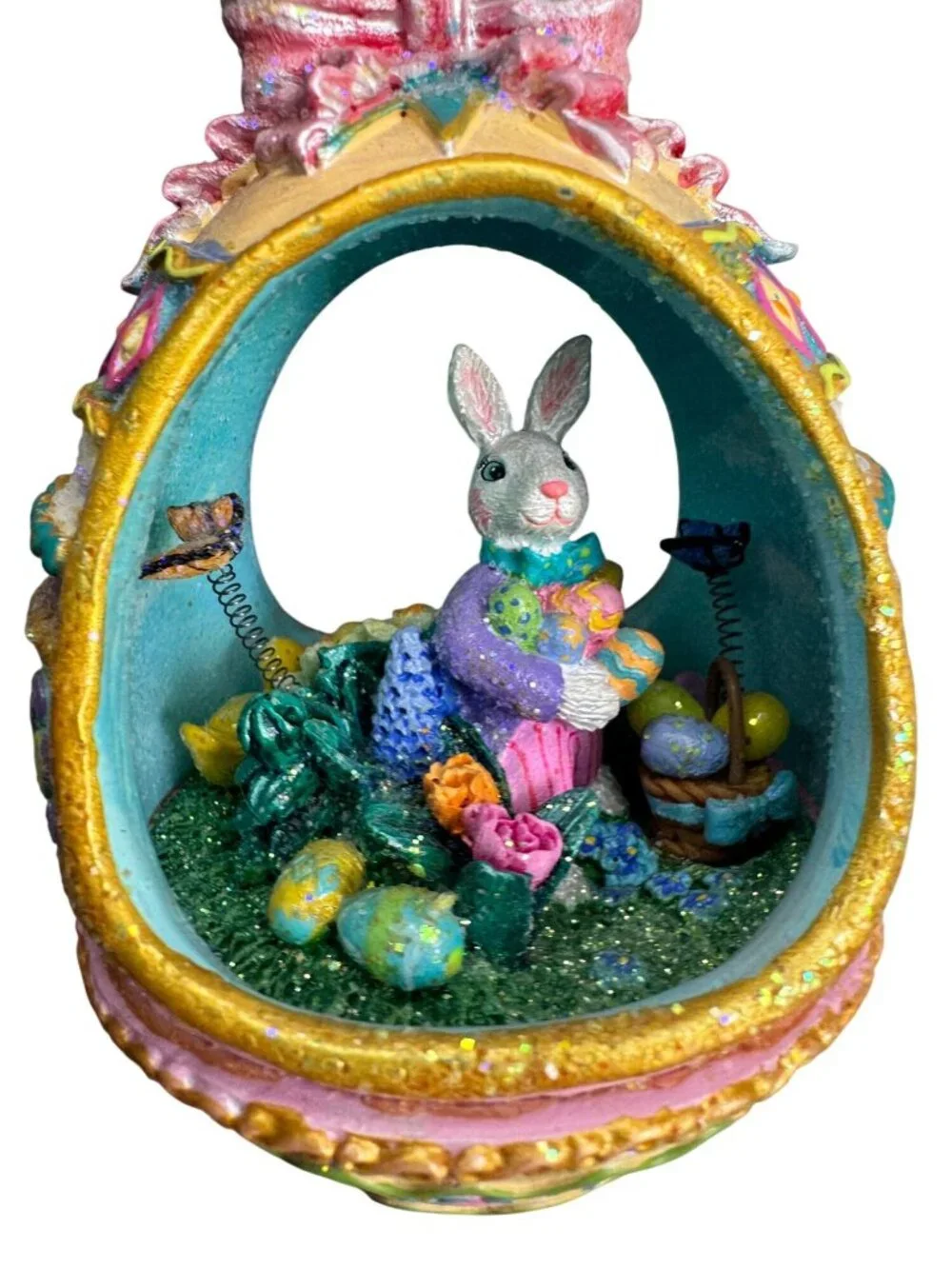 Glittered Easter Bunny Egg Diorama Ornament Pastel Spring Decor 4 - Picture 2 of 9